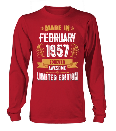 February 1957 Vintage Birthday Present Long sleeved Unisex