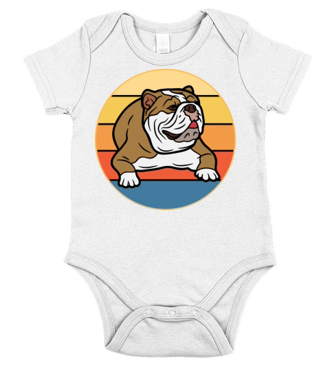 Bulldog Dog Breed Vintage Retro Sunset Short Sleeve Baby One-Piece