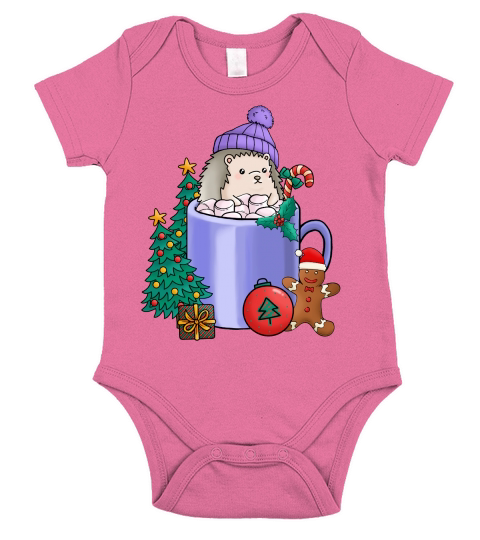 Christmas Hot Drinks Cute Hedgehog Short Sleeve Baby One-Piece