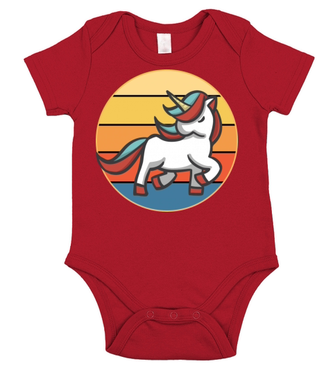 Cute Kawaii Unicorn Retro Sunset Vintage Short Sleeve Baby One-Piece