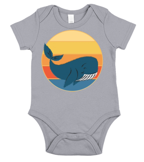 Cute Kawaii Whale Retro Sunset Vintage Ocean Short Sleeve Baby One-Piece