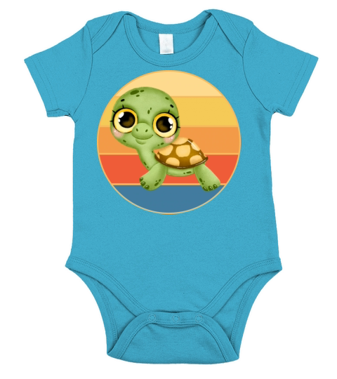 Cute Turtle Vintage Retro Sunset Marine Animal Short Sleeve Baby One-Piece