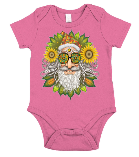 Merry Christmas Hippie Santa Claus Sunflower Christmas Short Sleeve Baby One-Piece
