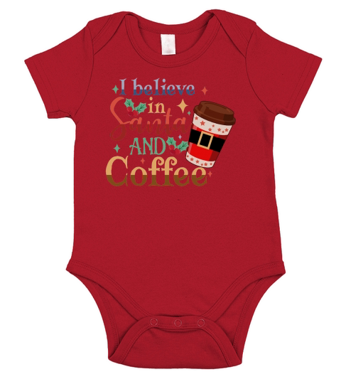 I Believe In Santa And Coffee lovers Retro Christmas Short Sleeve Baby One-Piece