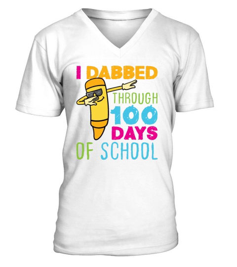 100 Days of School Dabbing Crayon V-Neck T-shirt