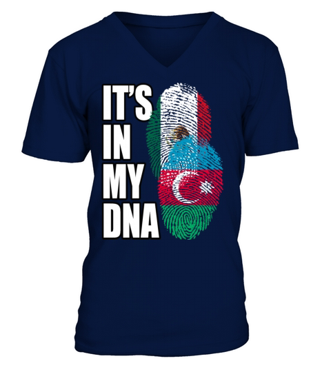 Azerbaijani And Mexican Mix Heritage DNA Flag V-Neck T-shirt