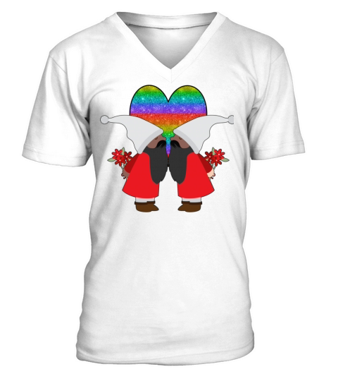 Black Gay Men Couple Gnome Valentine LGBT Rainbow V-Neck T-shirt