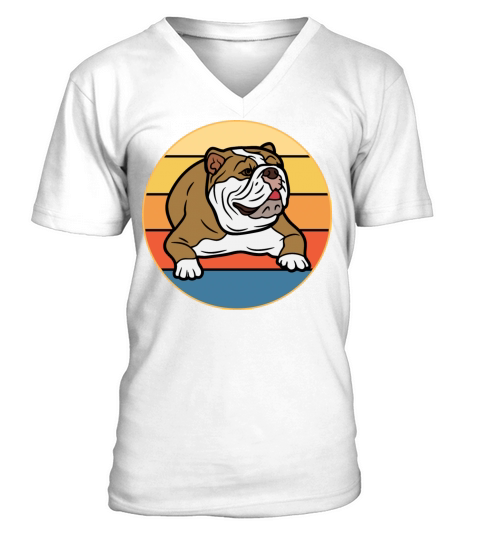 Bulldog Dog Breed Vintage Retro Sunset V-Neck T-shirt