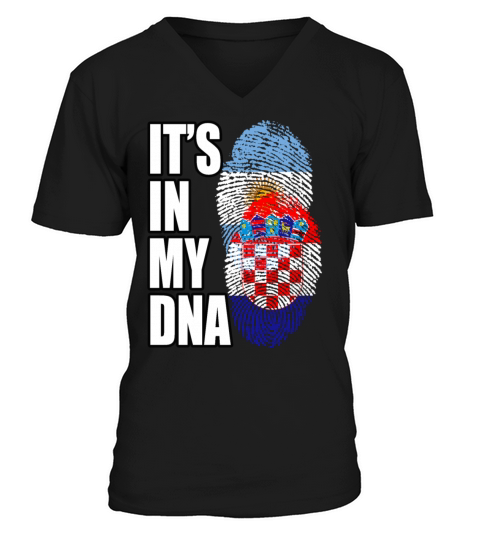 Croatian And Argentinian Mix Heritage DNA Flag V-Neck T-shirt