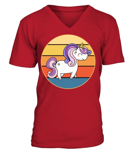 Cute Kawaii Unicorn Retro Sunset Vintage V-Neck T-shirt