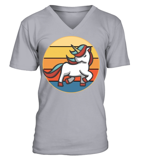 Cute Kawaii Unicorn Retro Sunset Vintage V-Neck T-shirt