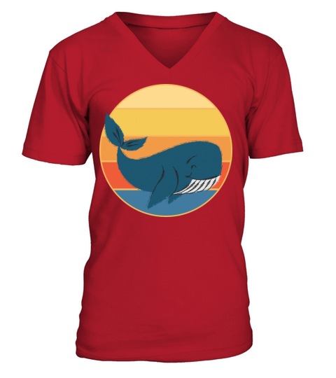 Cute Kawaii Whale Retro Sunset Vintage Ocean V-Neck T-shirt