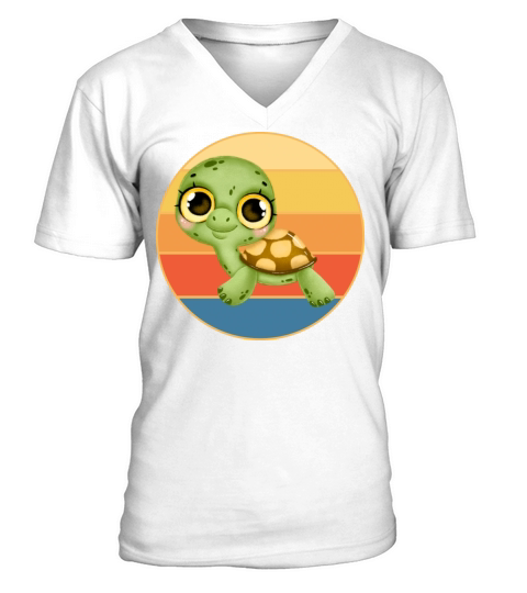 Cute Turtle Vintage Retro Sunset Marine Animal V-Neck T-shirt