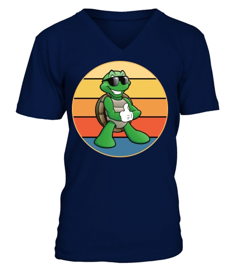 Cute Turtle Vintage Retro Sunset Marine Animal V-Neck T-shirt