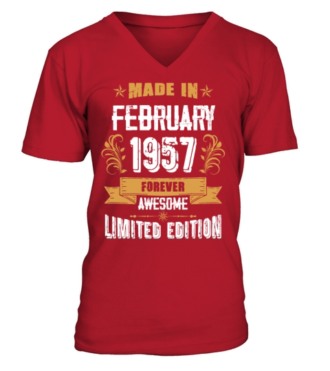 February 1957 Vintage Birthday Present V-Neck T-shirt