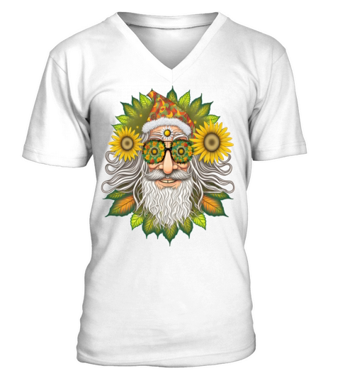 Merry Christmas Hippie Santa Claus Sunflower Christmas V-Neck T-shirt