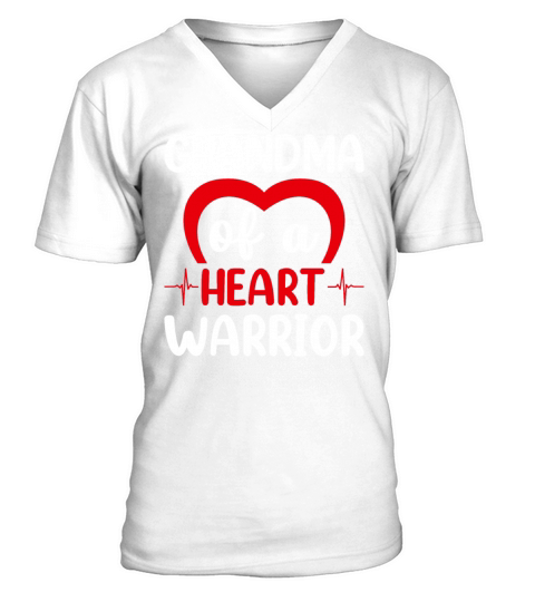 Proud Grandma of a Heart Warrior CHD Awareness V-Neck T-shirt