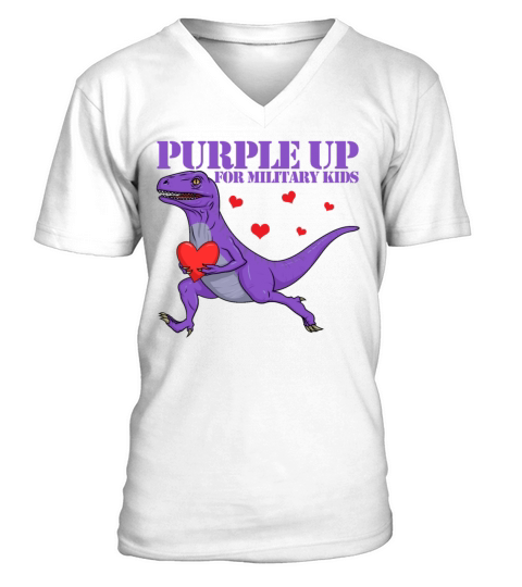 Purple Up For Military Kids Raptor Dinosaur Boys V-Neck T-shirt