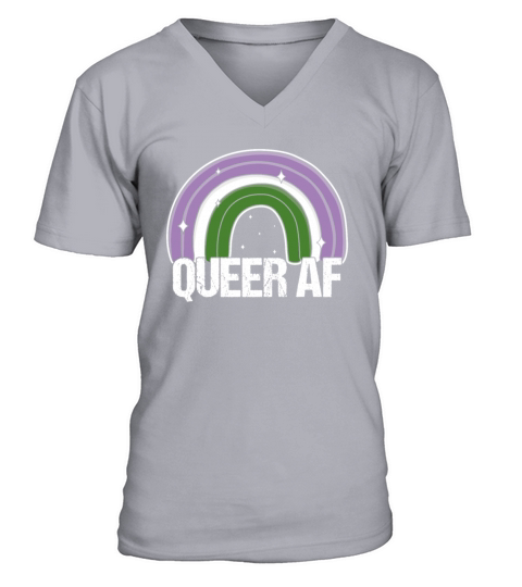 Queer AF Genderqueer Pride Flag Rainbow V-Neck T-shirt
