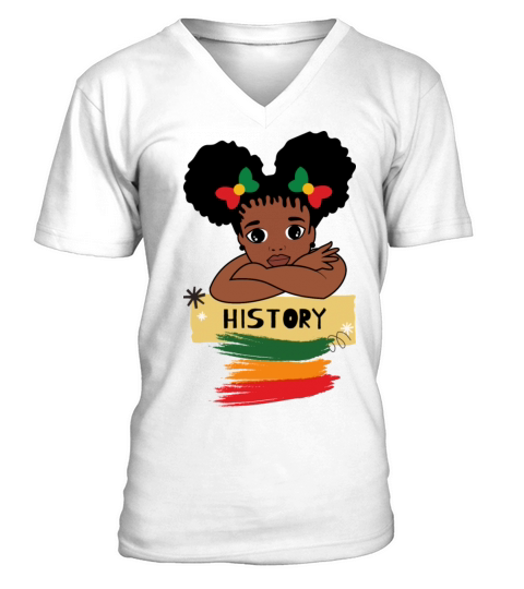 Retro vintage Black History month cute girl V-Neck T-shirt