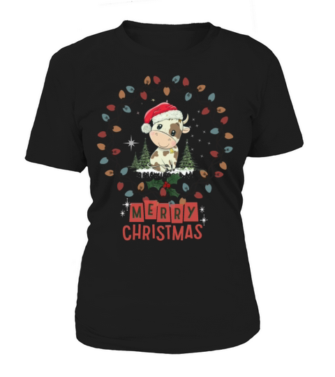 Merry Christmas Cute vintage Christmas Santa Reindeer Cow and gree Women's T-Shirt