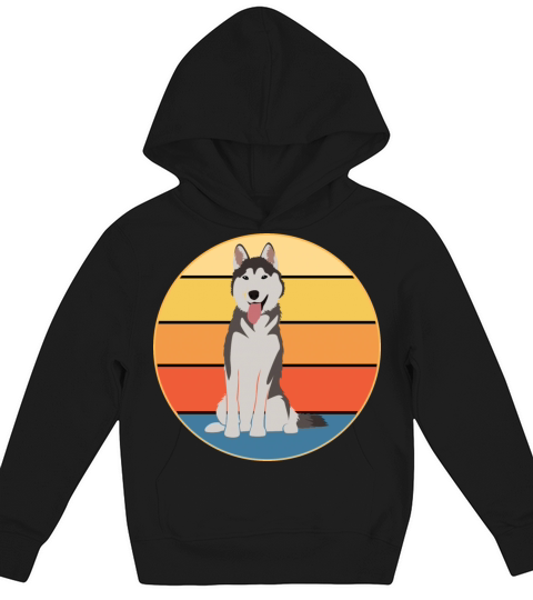 Funny Kawaii Cute Husky Dog Vintage Retro Sunset Kids Hoodie