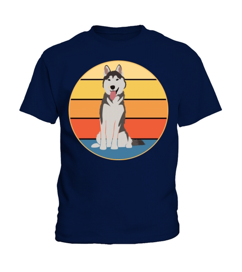 Funny Kawaii Cute Husky Dog Vintage Retro Sunset Kids T-Shirt