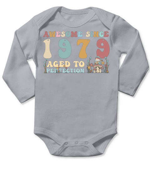 Awesome since 1979 - 44th Birthday - 2023 Groovy Long Sleeve Baby One-Piece