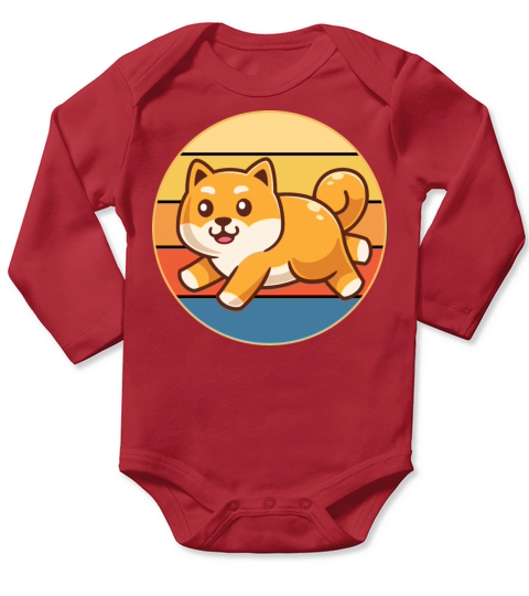 Cute Shiba Inu Dog Breed Vintage Retro Sunset Long Sleeve Baby One-Piece