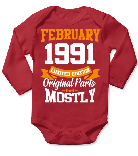 February 1991 Vintage Birthday Present Long Sleeve Baby One-Piece
