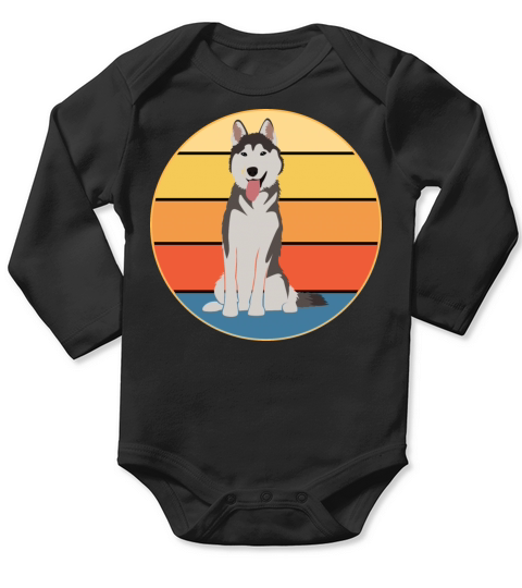 Funny Kawaii Cute Husky Dog Vintage Retro Sunset Long Sleeve Baby One-Piece