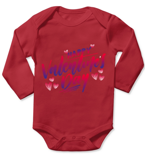 Happy Valentines Day hearts lettering Long Sleeve Baby One-Piece