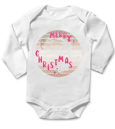 Merry Christmas groovy retro vintage pink Santa C Long Sleeve Baby One-Piece