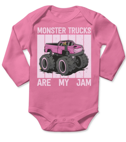 Monster Trucks Are My Jam Vintage Retro Long Sleeve Baby One-Piece