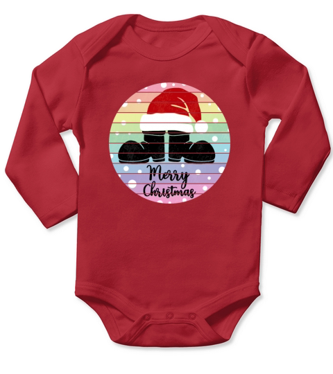 Merry Christmas Santa Claus Boots Vintage Retro Sunset Background Long Sleeve Baby One-Piece