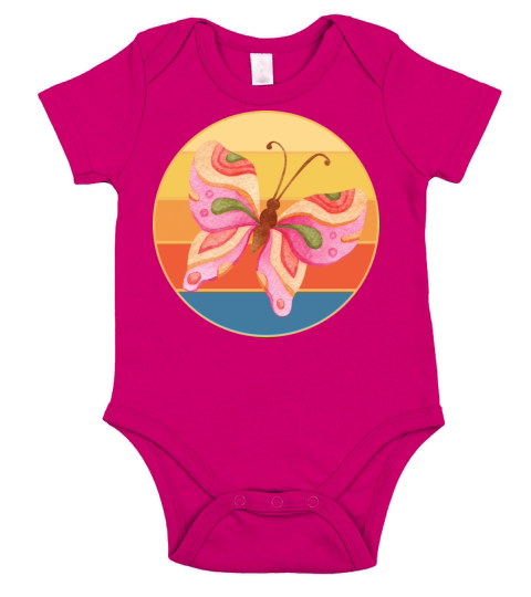 Cute Butterfly Retro Sunset Vintage Animal Insect Short Sleeve Baby One-Piece