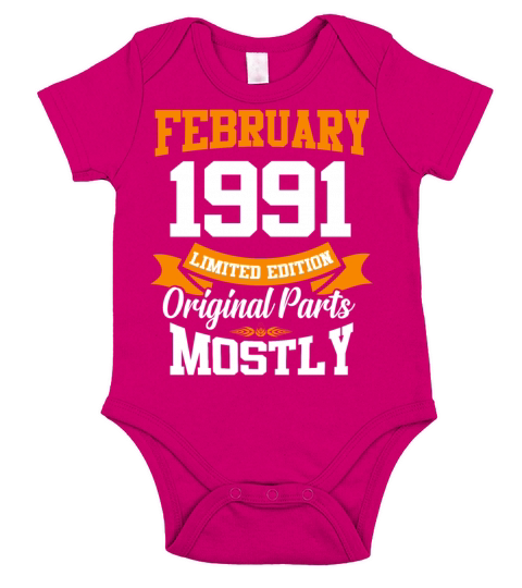 February 1991 Vintage Birthday Present Short Sleeve Baby One-Piece