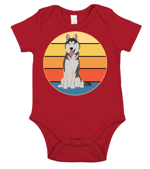 Funny Kawaii Cute Husky Dog Vintage Retro Sunset Short Sleeve Baby One-Piece