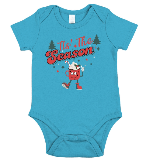 Tis The Season Retro Hot Chocolate cute Christmas Short Sleeve Baby One-Piece
