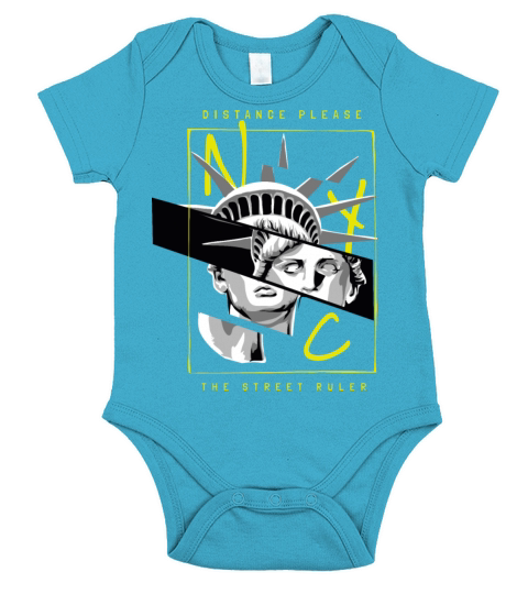 Typography slogan with liberty statue face sliced Short Sleeve Baby One-Piece