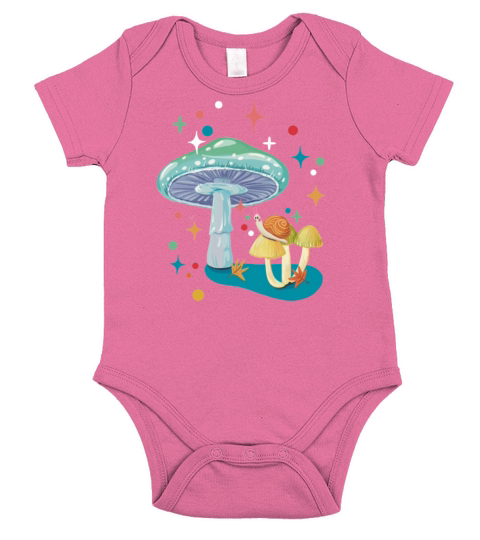 Vintage cozy green mushroom and snail Short Sleeve Baby One-Piece