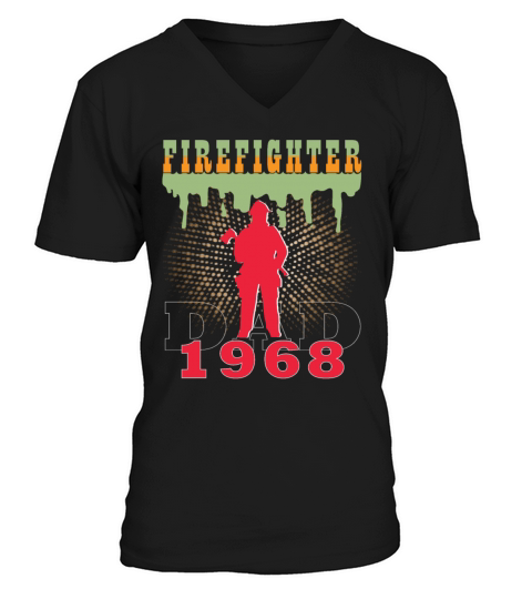 1968 vintage fireman birthday firefighter V-Neck T-shirt