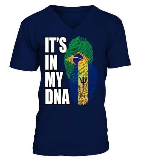 Barbadian And Brazilian Mix Heritage DNA Flag V-Neck T-shirt