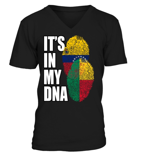 Beninese And Venezuelan Mix Heritage DNA Flag V-Neck T-shirt