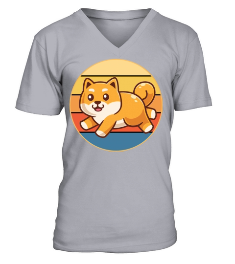 Cute Shiba Inu Dog Breed Vintage Retro Sunset V-Neck T-shirt