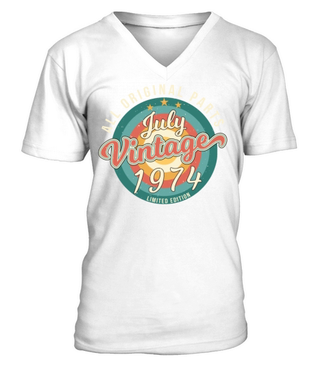 Vintage 1974 July V-Neck T-shirt