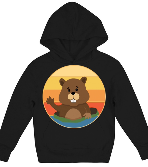 Cute Groundhog Retro Sunset Vintage Animal Lover Kids Hoodie