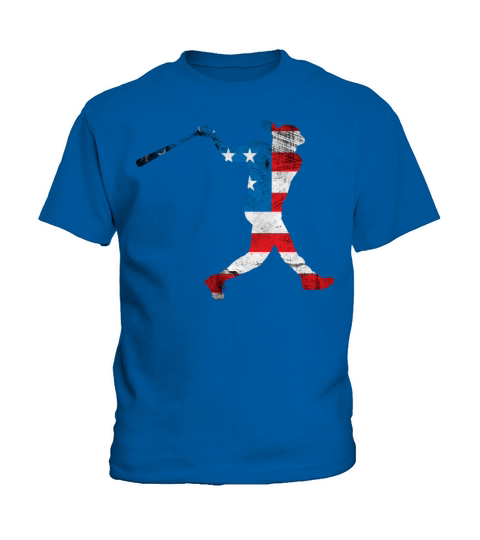 USA Flag Baseball Player Sport Lover 4th Of July Kids T-Shirt
