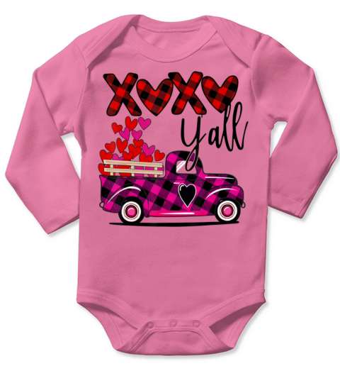 Buffalo Plaid Vintage Truck Heat XOXO Yall Valen Long Sleeve Baby One-Piece