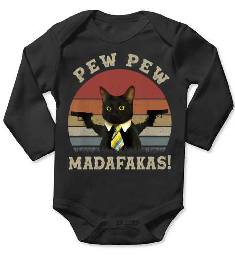 Cat Vintage PewPewPew Madafakas Cat Crazy Pew Long Sleeve Baby One-Piece